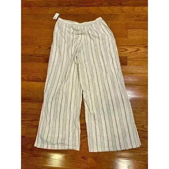SALE!Cable & Gauge Studio Womens Striped Linen Blend Wide Leg Flowy Pants Large - Picture 7 of 7